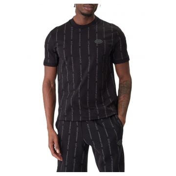 Tricou din bumbac cu model monograma - Negru/Gri inchis