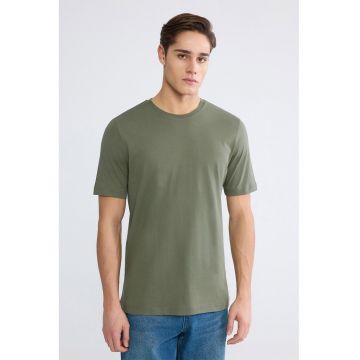 Tricou din bumbac cu model uni - Kaki inchis