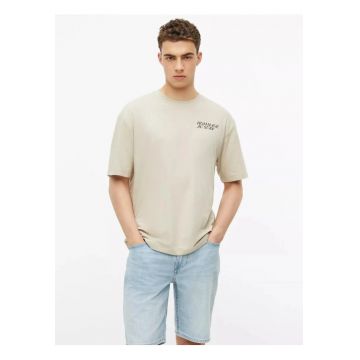 Tricou la baza gatului - barbati - cu imprimeu - Modern Fit - Crem