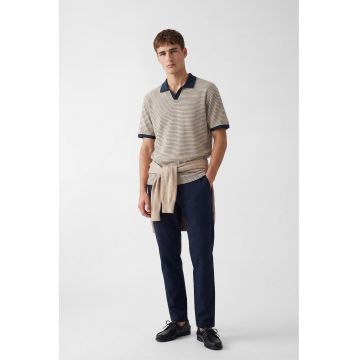 Tricou polo cu dungi - Bej/Bleumarin