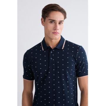 Tricou polo cu model cu buline - Bleumarin
