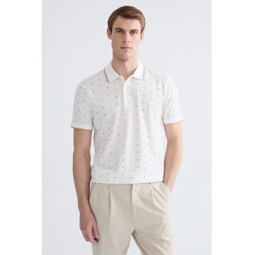 Tricou polo cu model cu buline - Crem