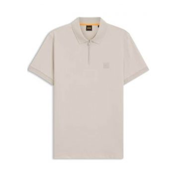 Tricou polo din amestec de bumbac cu fenta cu fermoar