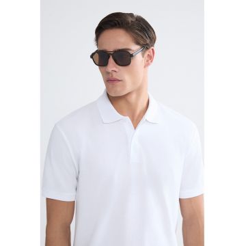 Tricou polo din bumbac pique regular fit - Alb optic