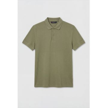 Tricou polo din bumbac pique regular fit - Kaki inchis