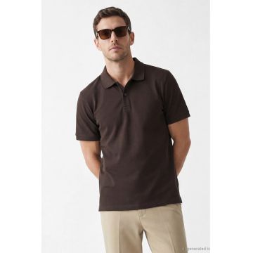 Tricou polo din bumbac pique regular fit - Maro inchis