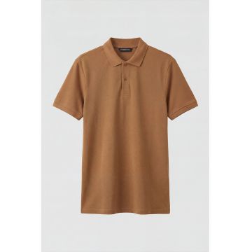 Tricou polo din bumbac pique regular fit - Maro Siena