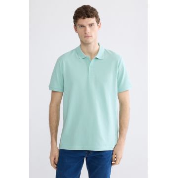 Tricou polo din bumbac pique regular fit - Verde menta
