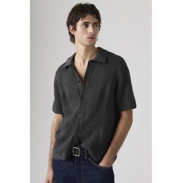 Tricou polo din tricot cu nasturi - Gri antracit