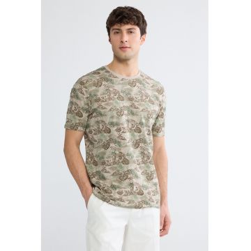 Tricou regular fit de bumbac cu imprimeu - Verde/Maro taupe