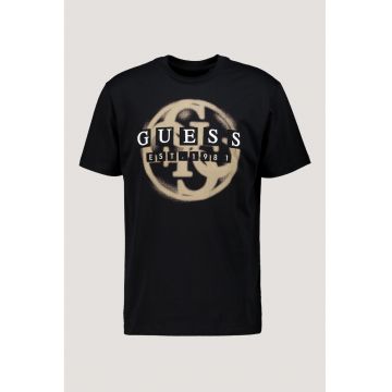 Tricou regular fit din bumbac cu imprimeu logo supradimensionat - Negru/Maro