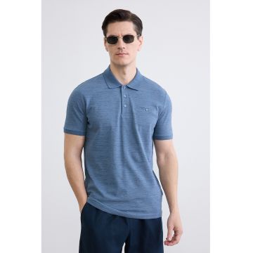 Tricou slim fit cu guler polo - Albastru prafuit