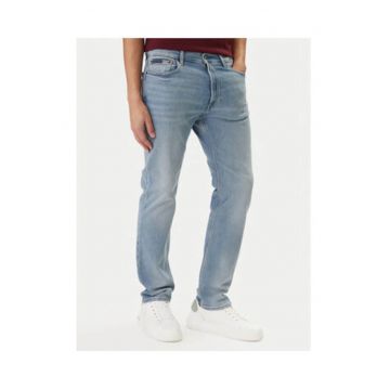 Blugi skinny cu talie medie si aspect decolorat