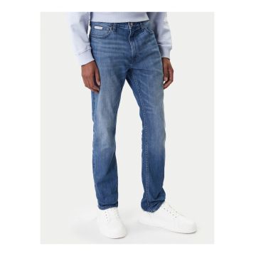 Blugi slim fit cu design decolorat si talie medie