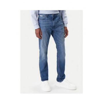 Blugi slim fit cu design decolorat si talie medie