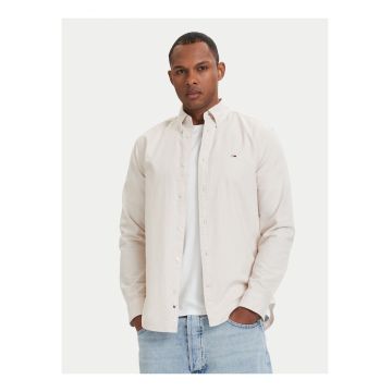 Camasa regular fit din bumbac cu model uni si logo brodat discret