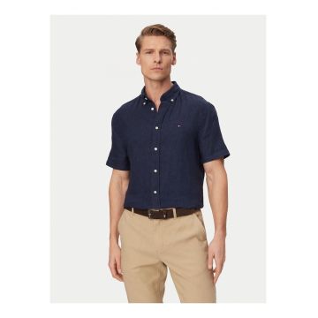 Camasa regular fit din in cu maneca scurta