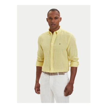 Camasa regular fit din in cu maneci lungi