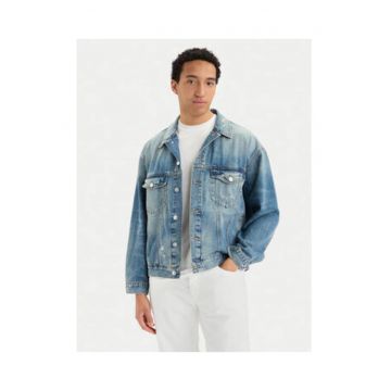 Jacheta din denim cu aspect decolorat