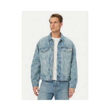Jacheta din denim cu imprimeu logo