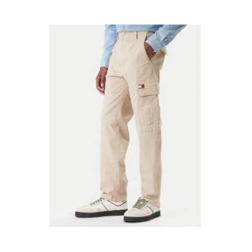 Pantaloni cargo cu talie medie si model uni