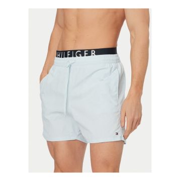 Pantaloni scurti de baie cu banda logo in talie - Albastru glaciar