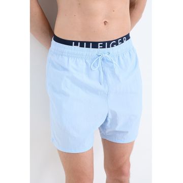 Pantaloni scurti de baie cu banda logo in talie - Albastru glaciar