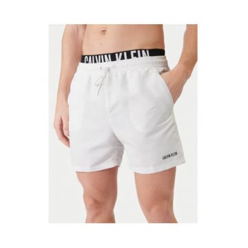 Pantaloni scurti de baie cu buzunare laterale - talie elastica cu snur si logo