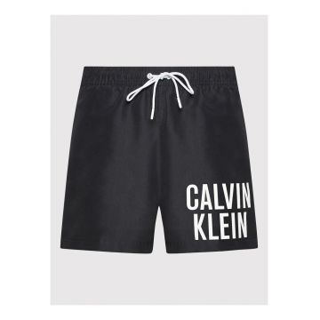Pantaloni scurti de baie cu imprimeu logo si snur in talie