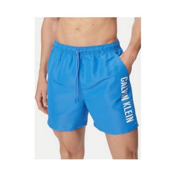 Pantaloni scurti de baie cu imprimeu text si snur in talie