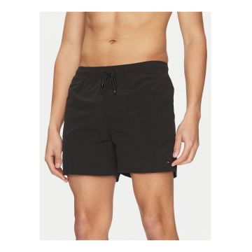 Pantaloni scurti de baie cu snururi si model uni - Negru