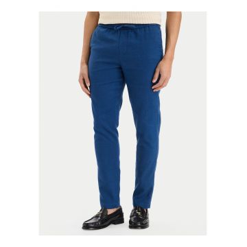 Pantaloni uni din amestec de in cu talie ajustabila
