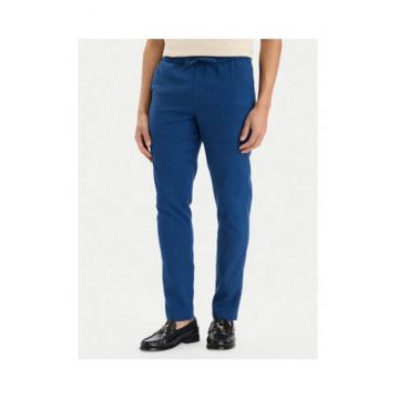 Pantaloni uni din amestec de in cu talie ajustabila