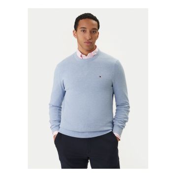 Pulover uni slim fit din bumbac -
