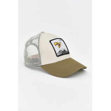 Sapca trucker cu aplicatie - Verde masliniu/Bej sampanie