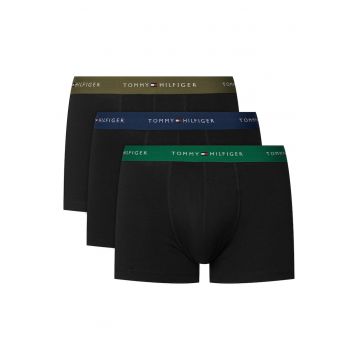 Set de boxeri din amestec de bumbac cu model uni si talie cu banda logo contrastanta - 3 perechi