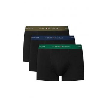 Set de boxeri din amestec de bumbac cu model uni si talie cu banda logo contrastanta - 3 perechi