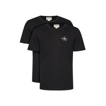 Set de tricouri de bumbac cu imprimeu logo pe piept - 2 piese - Negru