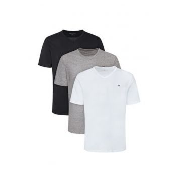 Set de tricouri regular fit din bumbac cu decolteu in V - 3 piese