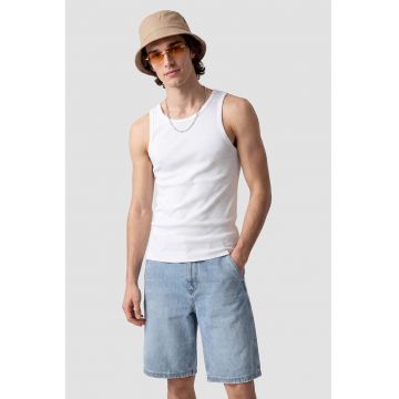 Top din amestec de bumbac cu model uni - Alb