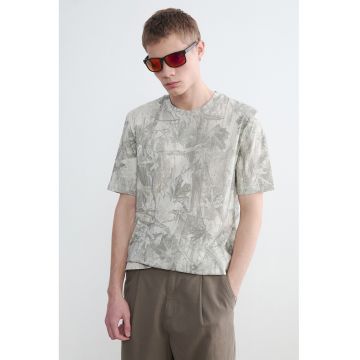 Tricou cu imprimeu grafic - Alb murdar/Verde stins
