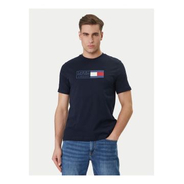 Tricou cu imprimeu logo si decolteu la baza gatului -