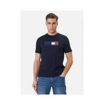 Tricou cu imprimeu logo si decolteu la baza gatului -