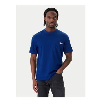 Tricou de bumbac cu buzunar pe piept - Albastru inchis