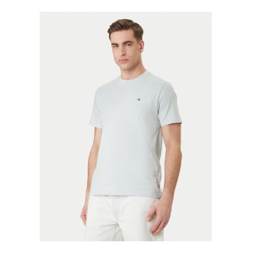 Tricou din bumbac cu decolteu la baza gatului - Albastru glaciar