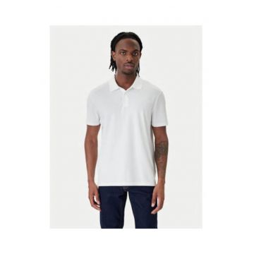 Tricou din bumbac cu guler polo si aspect striat
