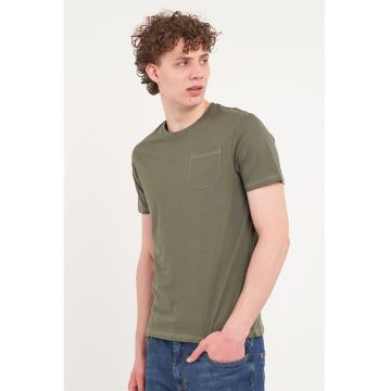 Tricou din bumbac cu model uni - Verde stins