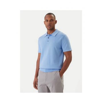 Tricou polo din bumbac cu model uni si slituri la terminatie -