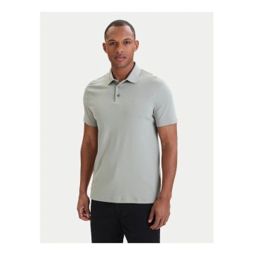 Tricou polo din bumbac cu model uni si terminatii striate