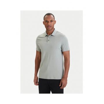 Tricou polo din bumbac cu model uni si terminatii striate